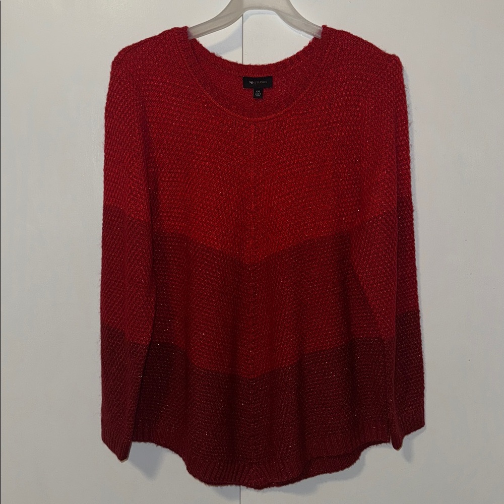 AB STUDIO Long Sleeve Red Ombre Sweater w Sparkle Knit Women’s XXL 2X